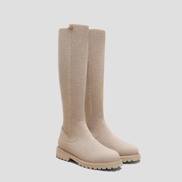 Vivaia Filipa Wool Knee Hi Tall Boots Pull On Womens Size 9.5 /41 Beige taupe - Picture 4 of 15